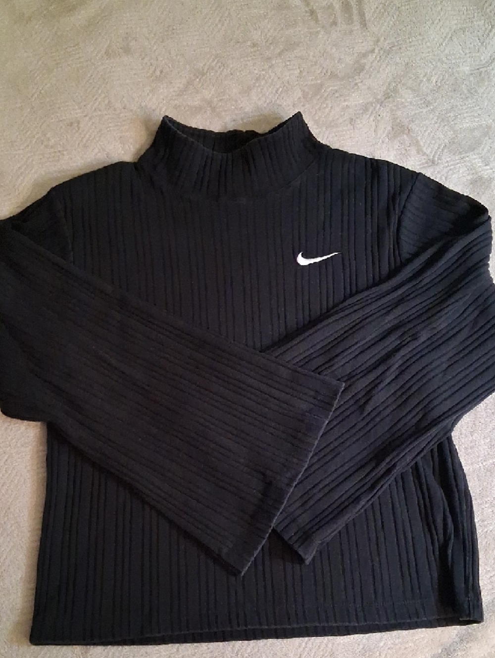 Nike Black Ribbed Long Sleeve Top with White Swoosh - Picture 4 of 5